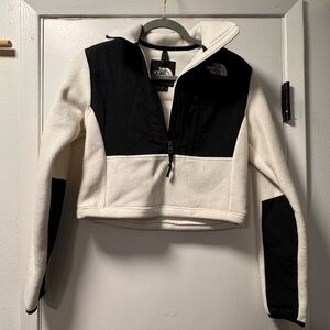 The North Face Black and White cropped Fleece Jacket